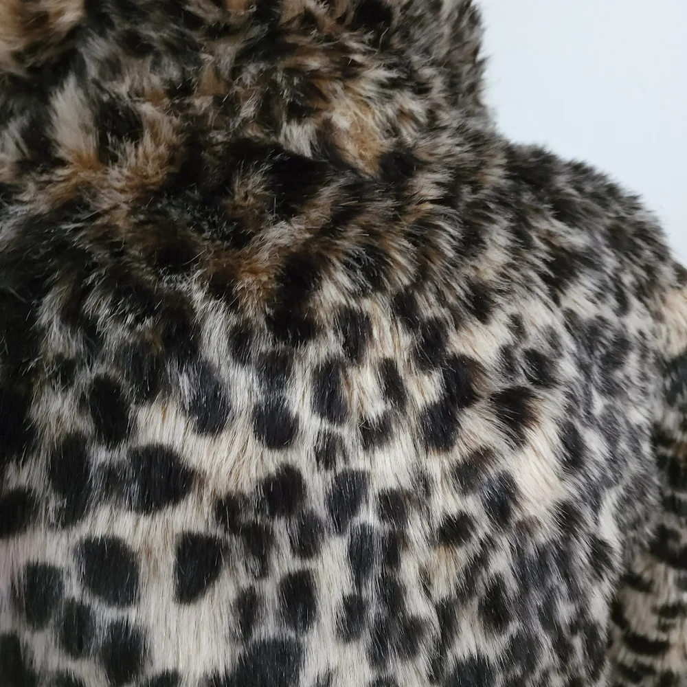 Aus12 Alice & You Faux Fur Leopard Print Collared Coat Jacket - Picture 14 of 16
